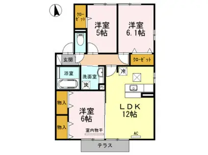 チャルルK(3LDK/1階)の間取り写真