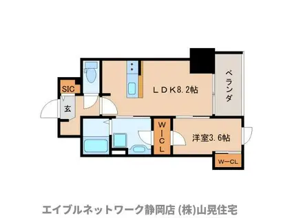 アガティス東静岡(1LDK/8階)の間取り写真