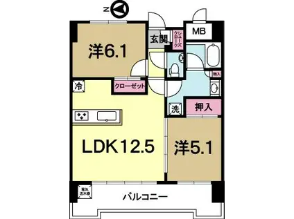 スタジオスクエア水戸(2LDK/9階)の間取り写真