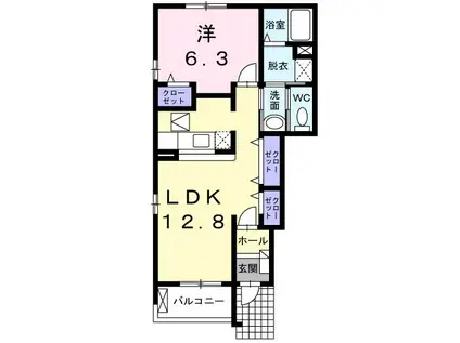 YAMATO(1LDK/1階)の間取り写真