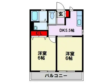 ボヌール則松(2DK/2階)の間取り写真