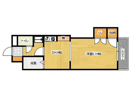 広島電鉄宇品線 県病院前駅 徒歩7分 4階建 築34年(ワンルーム/3階)の間取り写真