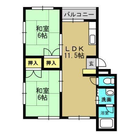 山口ハイツA棟(2LDK/1階)の間取り写真