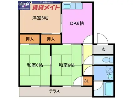 メゾンカレリア(3DK/1階)の間取り写真