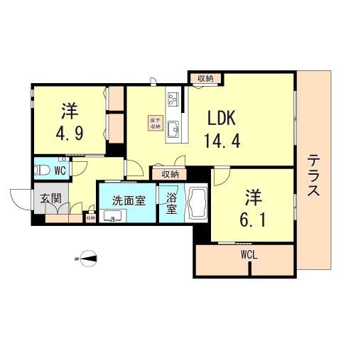 シャーメゾンガーデンズ夙川松園町(2LDK/1階)の間取り写真