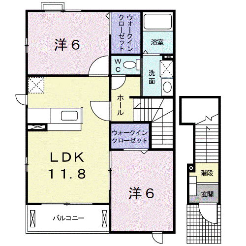 ヴァンクール貴志川II(2LDK/2階)の間取り写真