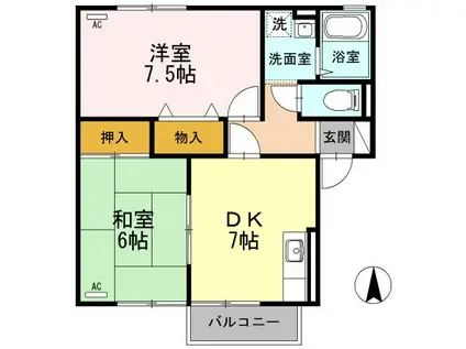 スイートハウス I棟(2DK/1階)の間取り写真