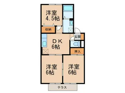 プリシェールK III棟(3DK/1階)の間取り写真