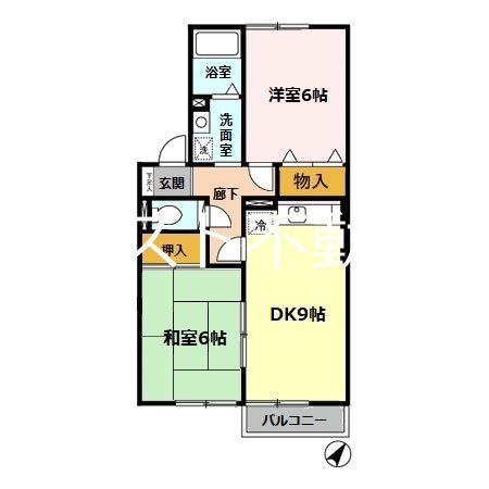 コンフォール里音(2DK/1階)の間取り写真