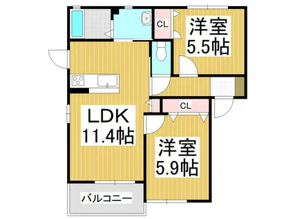 クロワール見附久保 C(2LDK/2階)の間取り写真