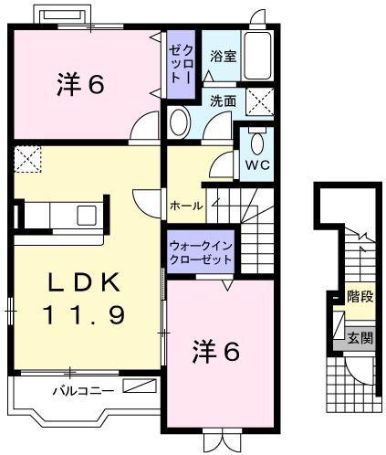 グレイスフルB(2LDK/2階)の間取り写真
