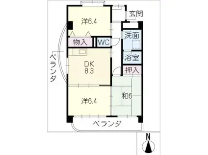 ルピナス橘(3DK/2階)の間取り写真