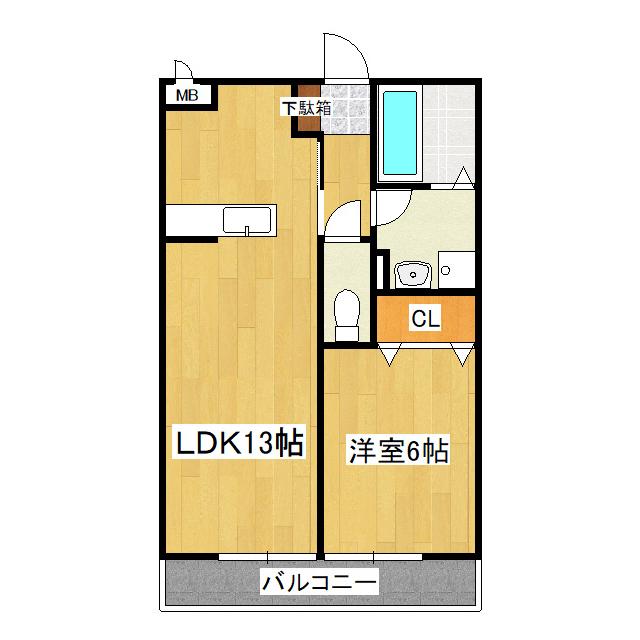リジエール A棟(1LDK/2階)の間取り写真