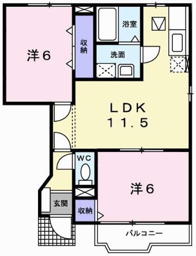 クレストール上野田B(2LDK/1階)の間取り写真