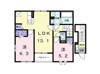 ブリリアント・ヴィラ(2LDK/2階)の間取り写真