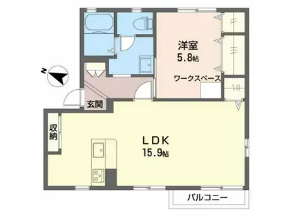 ハミングバードB棟(1LDK/2階)の間取り写真