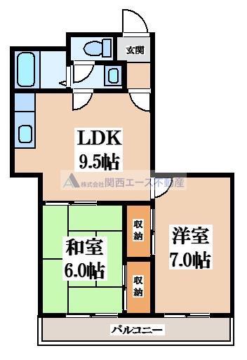 アーバンSライフB棟(2LDK/4階)の間取り写真