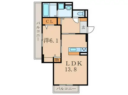 LA VIE BELLE 塚口(1LDK/2階)の間取り写真