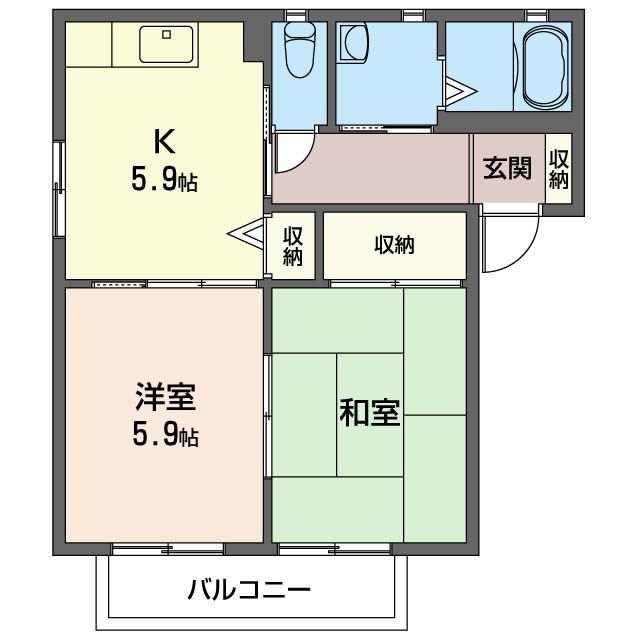 タウンコートD(2K/2階)の間取り写真