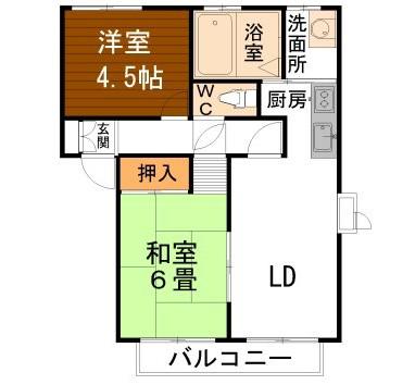 ピースフル・アヤC棟(2LDK/1階)の間取り写真
