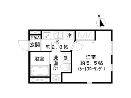 ストライプス東大井(1K/2階)の間取り写真