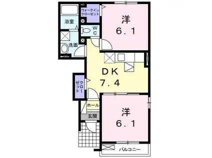 リバーサイド知古II(2DK/1階)の間取り写真