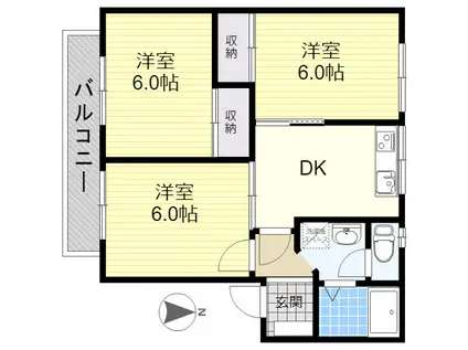 アルタコート葛木A・B・C棟(3DK/2階)の間取り写真