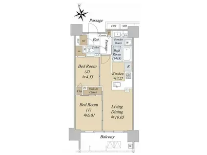 アクシルコート早稲田(2LDK/8階)の間取り写真