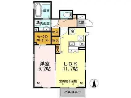 西武多摩川線 武蔵境駅 徒歩6分 2階建 築13年(1LDK/1階)の間取り写真