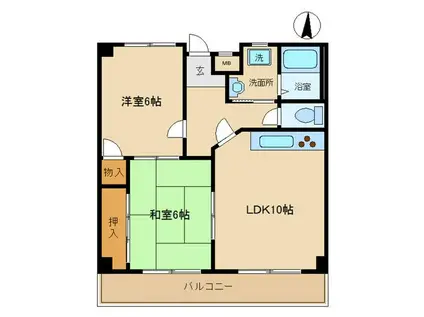 ディオブローネII(2LDK/3階)の間取り写真