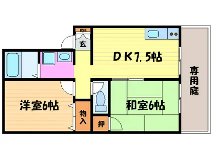 ハイカムール上桂(2DK/1階)の間取り写真
