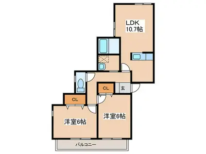 ニクセル成瀬B棟(2LDK/1階)の間取り写真