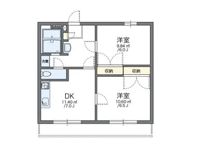 レオパレス翼III(2DK/2階)の間取り写真
