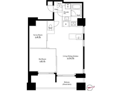 スクエアガーデン池袋(1SLDK/6階)の間取り写真