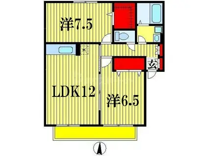 ベルテ藤原(2LDK/2階)の間取り写真