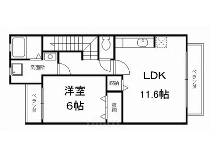 ランドパーク横大路(1LDK/2階)の間取り写真