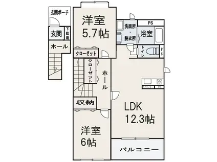 ツイン今城 ウエスト(2LDK/2階)の間取り写真