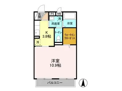 パークハイム長宮II(1K/2階)の間取り写真