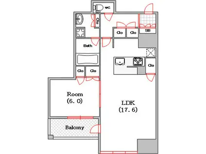 ブランズタワー南堀江(1LDK/7階)の間取り写真