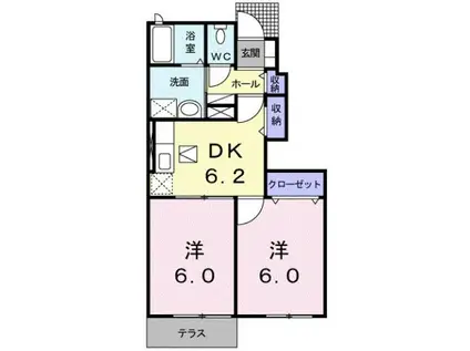 サン・フィオーレI(2DK/1階)の間取り写真