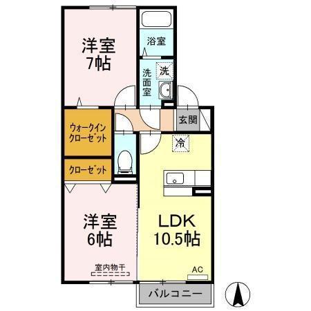 シャインポート屋島 G・H棟(2LDK/2階)の間取り写真