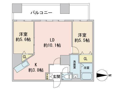 グランカーサ北3条(2LDK/2階)の間取り写真