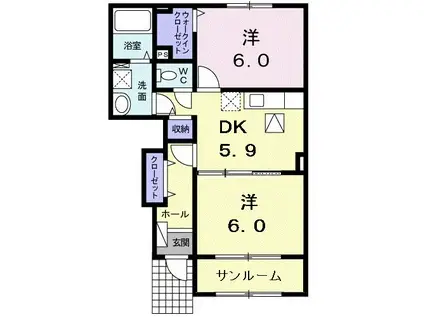 ルトゥール(2DK/1階)の間取り写真