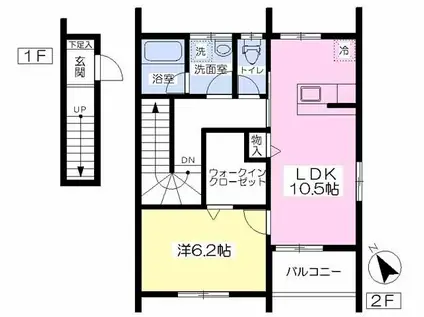 クレーブI(1LDK/2階)の間取り写真