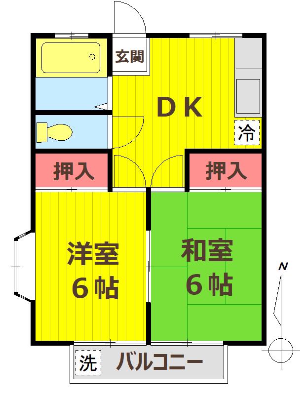 シャトー幸(2DK/1階)の間取り写真