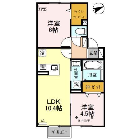 シャトーフェニックスII B(2LDK/2階)の間取り写真