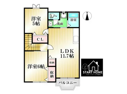 アンジェリオ B(2LDK/2階)の間取り写真