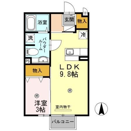 ジェネスONE神園A棟(1LDK/2階)の間取り写真