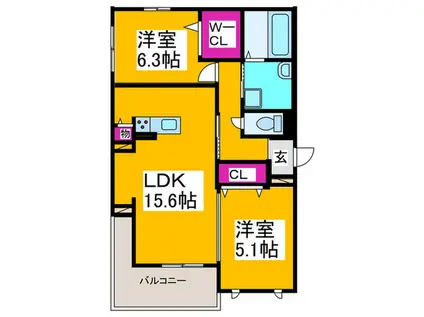エヌ プレミール(2LDK/2階)の間取り写真