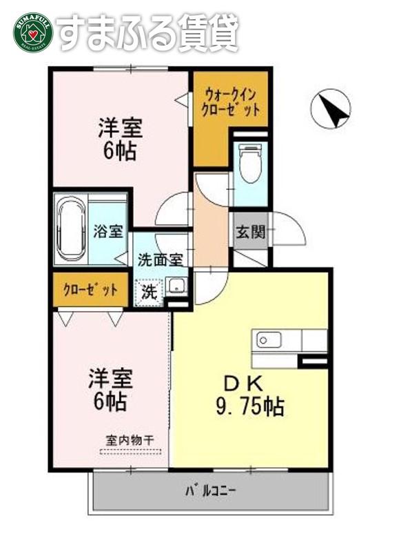 ルミエール新道(2DK/2階)の間取り写真